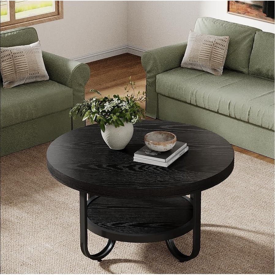 Round Coffee Table for Living Room, 2-Tier Center Table