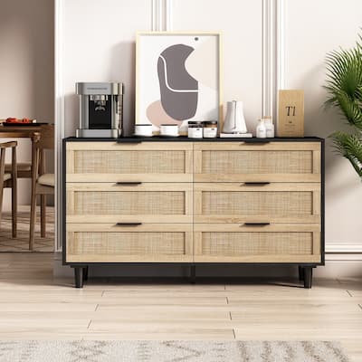 6-Drawers Storage Cabinet Dresser Rattan Drawer
