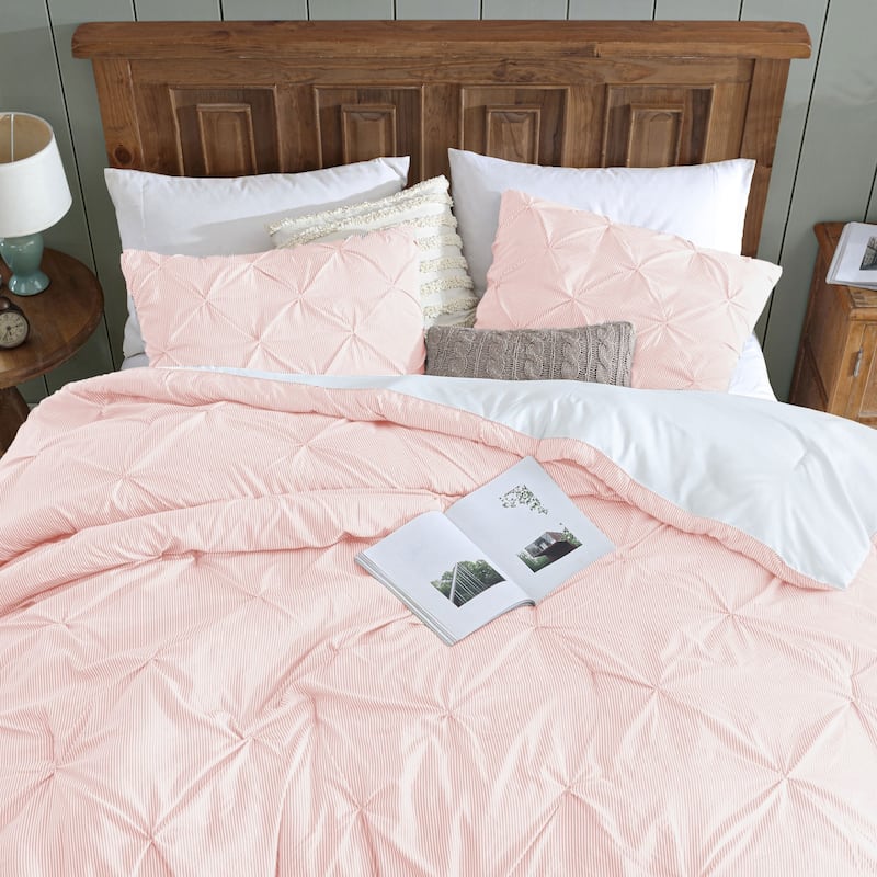 Swift Home 3-Piece Printed Stripe Pintuck Bedding Comforter Set