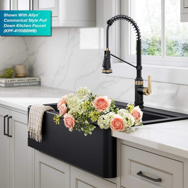 Kraus KGTF2-33 Bellucci 33" Black Farmhouse Single Basin Quartz