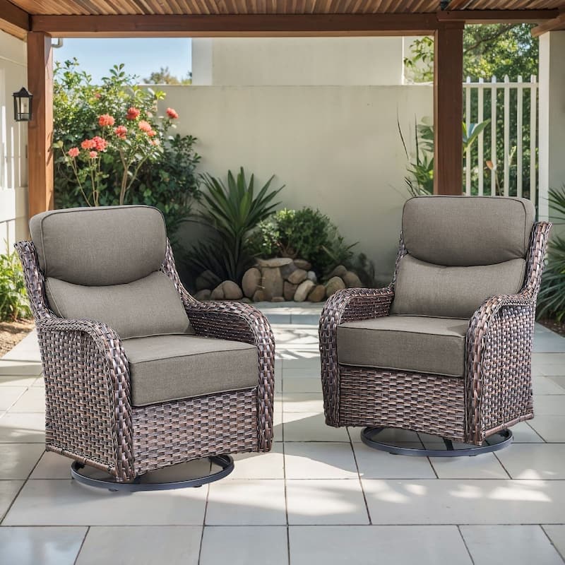 Arcadia Wicker Patio Swivel Glider Chairs with 6-Inch Cushions (2-Pack)