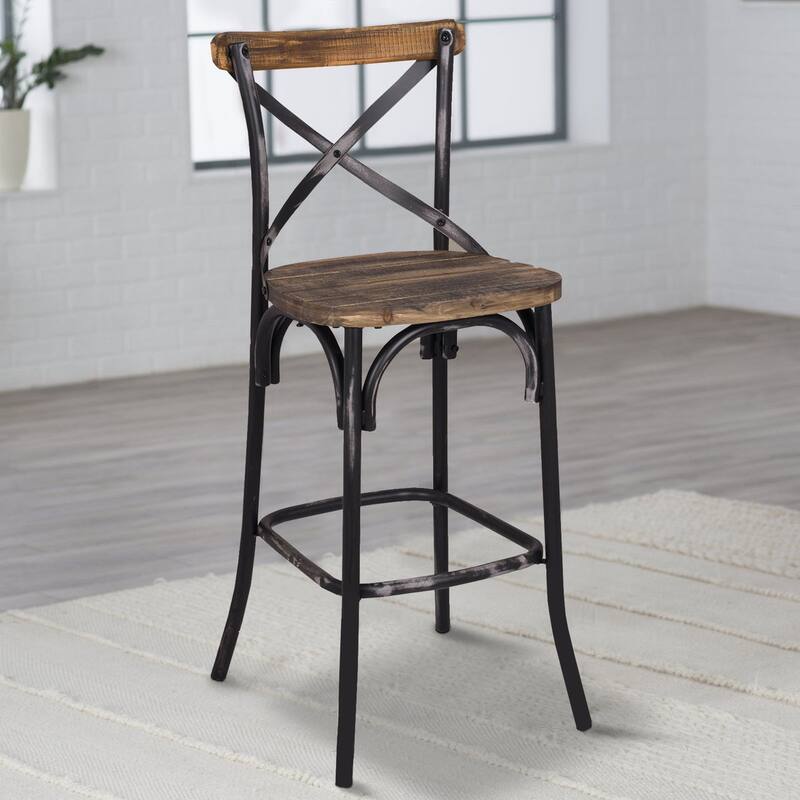 Bar Chair, Walnut & Antique Black - 43.31 H x 20.08 W x 18.12 L Inches - Black