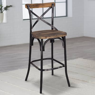 Bar Chair, Walnut & Antique Black - 43.31 H x 20.08 W x 18.12 L Inches