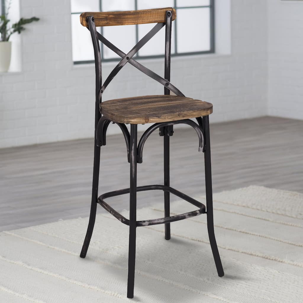Bar Chair, Walnut & Antique Black - 43.31 H x 20.08 W x 18.12 L Inches