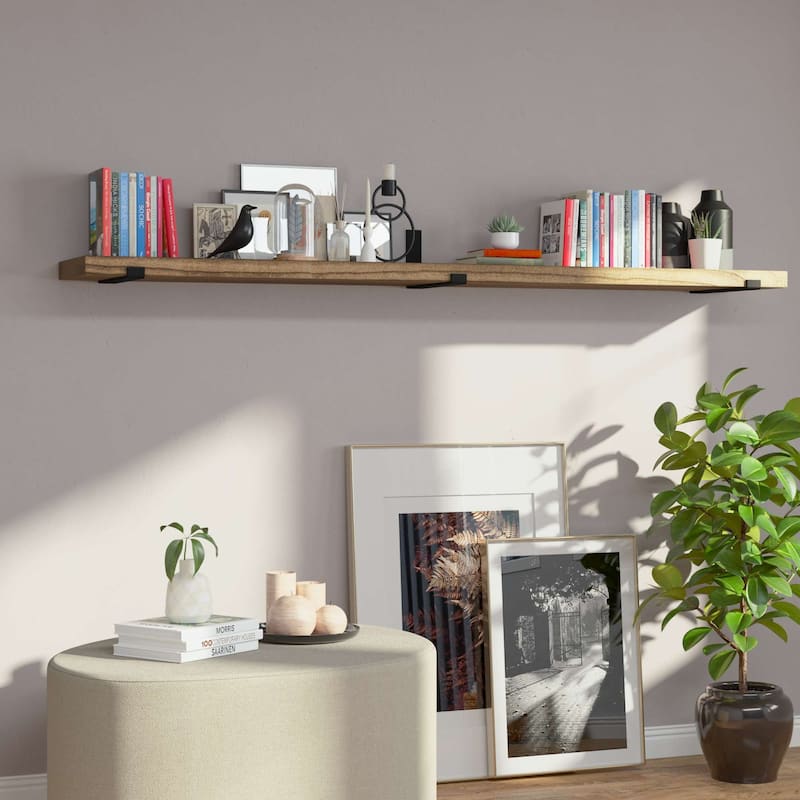 Wallniture Forte 60" or 72" Long, 11.25" Deep Floating Bookshelves, Farmhouse Shelves Living Room, 1.5" Thick, Wood, Burnt, 1 Pc