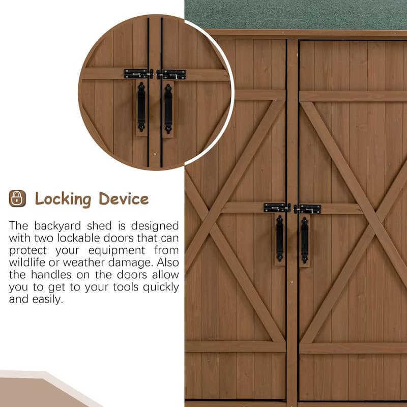 56"L x 19.5"W x 64"H Outdoor Storage Shed with Lockable Door, Wooden Tool Storage Shed