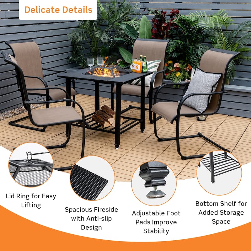 31'' Outdoor Fire Pit Dining Table Wood Burning W/ Cooking BBQ Grate
