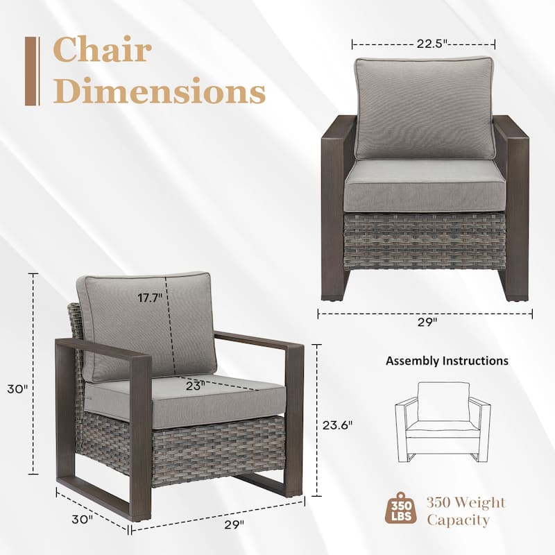 Gymojoy Outdoor Wicker Club Chair Set With Thick Cushions
