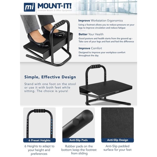 Mount-It! MI-7804 Adjustable Ergonomic Foot Rest (Black) MI-7804