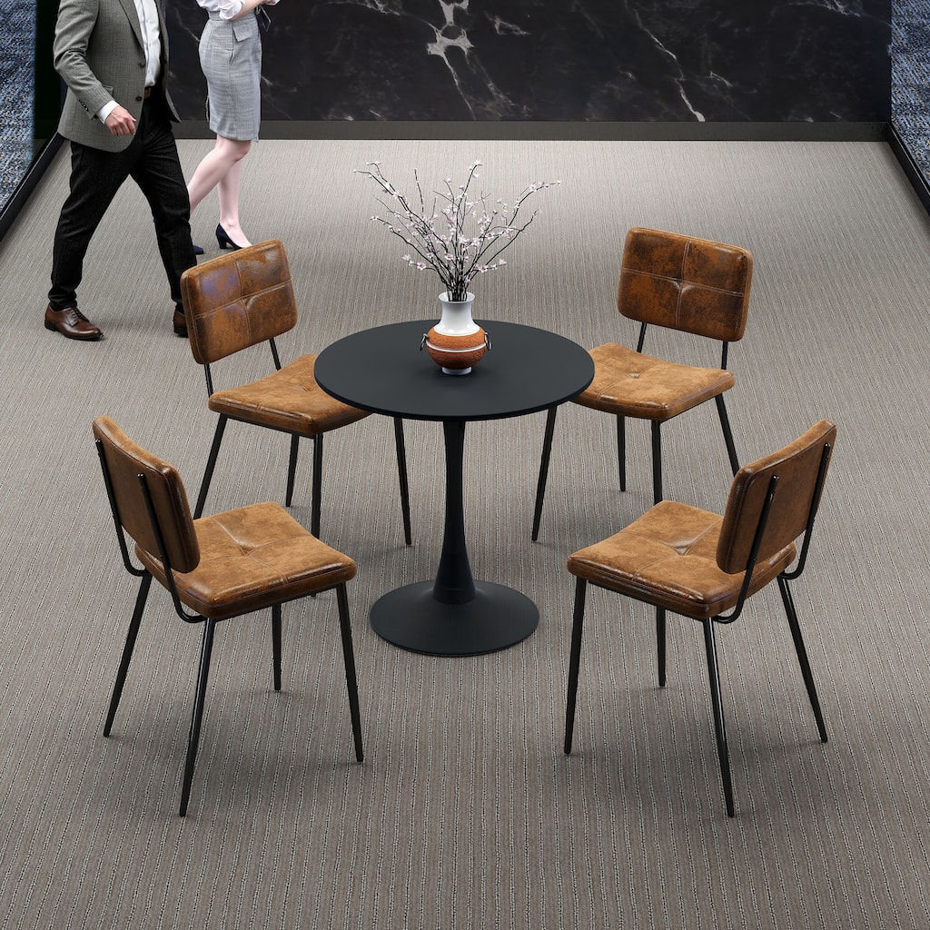 Homy Casa 5-Piece Industrial Dining Set with Round Pedestal Table and 4 Fabric Chairs