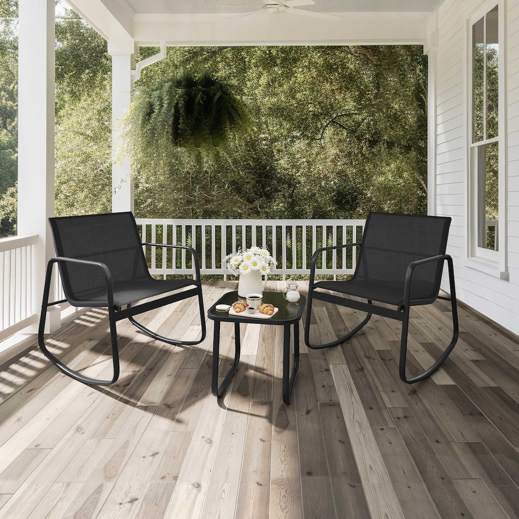 Moasis 3 Piece Rocking Patio Furniture Bistro Set with Chairs and Glass Table