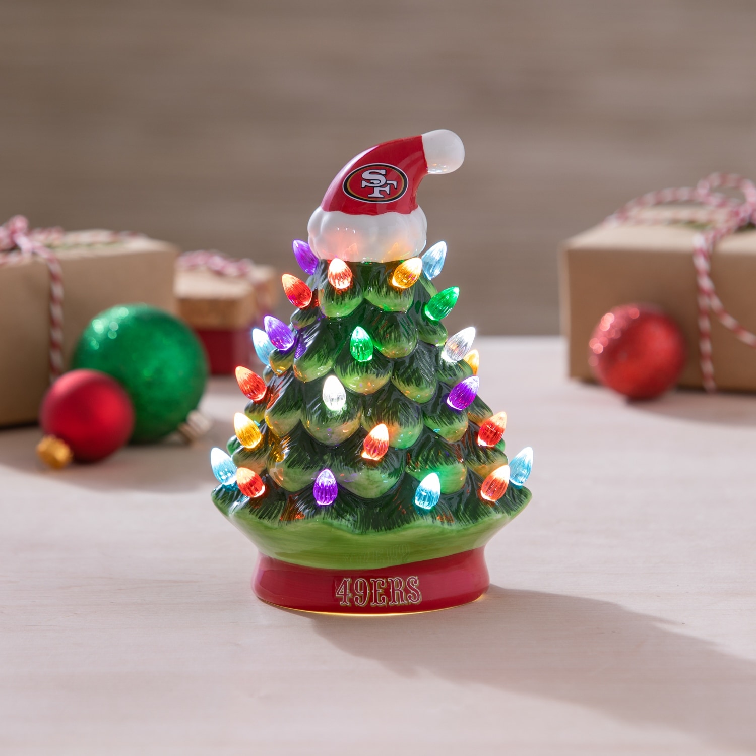 8" LED Ceramic Tabletop Christmas Tree, San Francisco 49ers