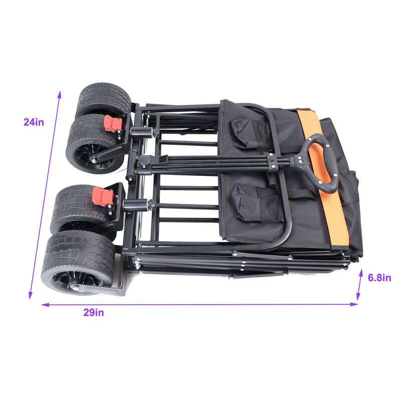 Large Collapsible Wagon Cart - 30% More Space, Steel Frame, Brake Wheels, and Adjustable Handle for Camping, Garden & Sports