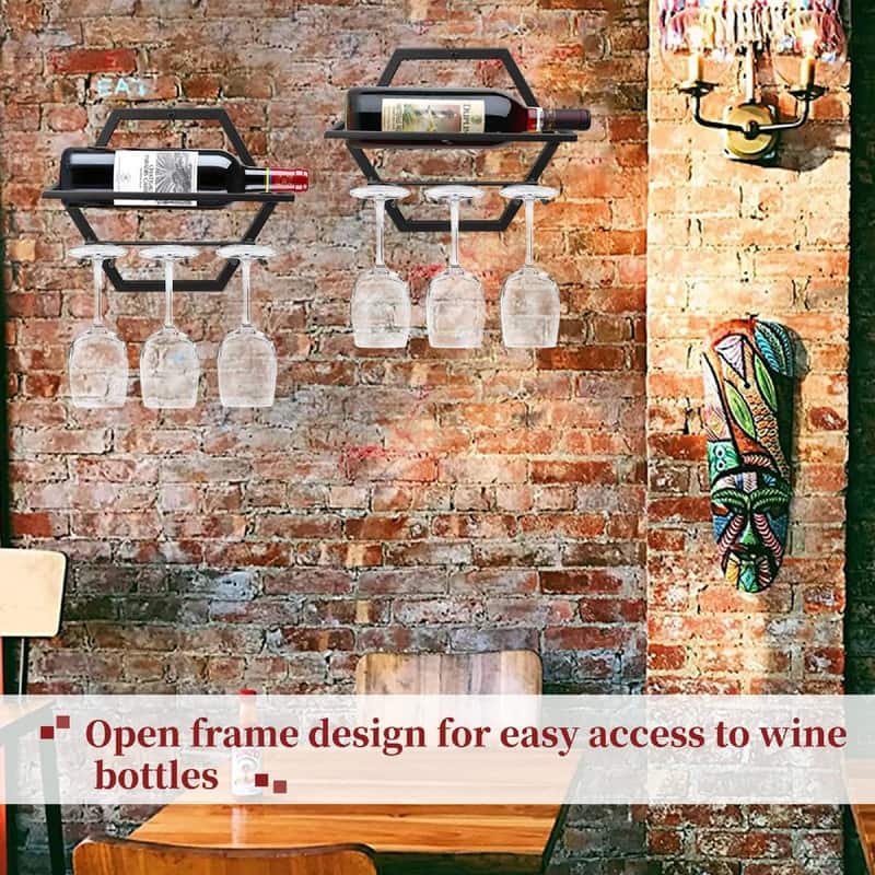 2Pcs Wall Mounted Wine Bottle Stemware Rack - 11"D x 10"W x 1.8"H