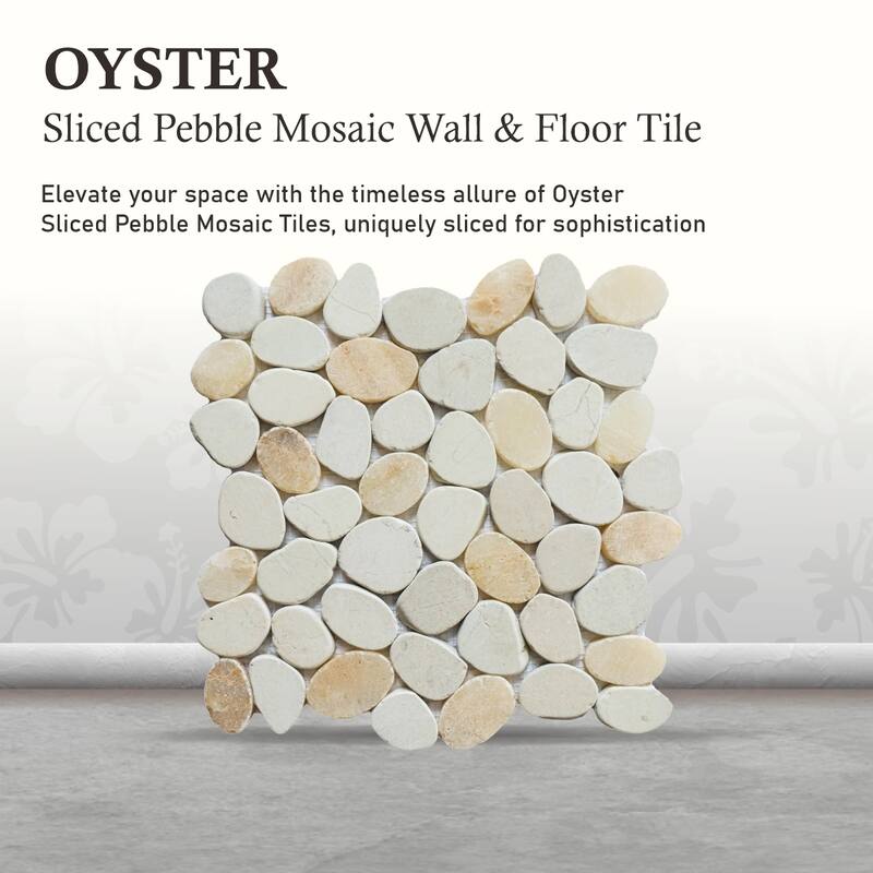 Oyster Sliced Pebble Mosaic, Backsplash Kitchen Walls, Shower and Bathroom Floors 12" X 12" (5 Sqft per case) - Case (5 Tiles)