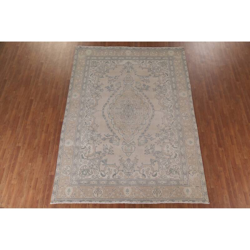 Hand Knotted Oriental 100% Wool Carpet Traditional Medallion Beige & Ivories Tabriz Area Rug - 11' 2'' X 8' 1''