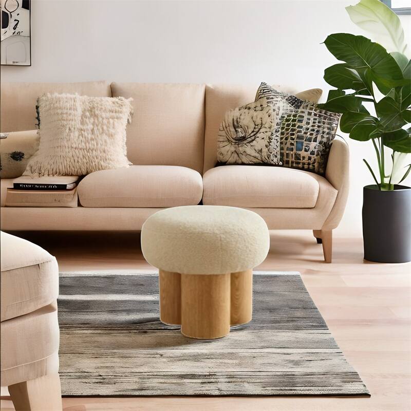 Mushroom Stool with Lamb Wool Seat,Barrel PVC Pipe with Walnut Veneer