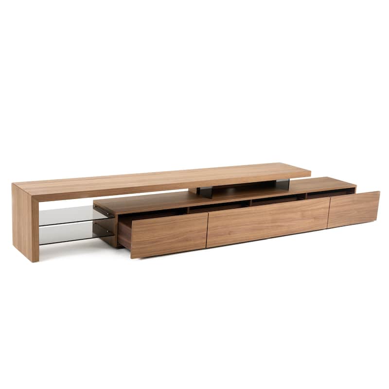 Jonae TV Stand Media Center, 118 Inch Walnut Brown, 2 Shelves, 4 Drawers