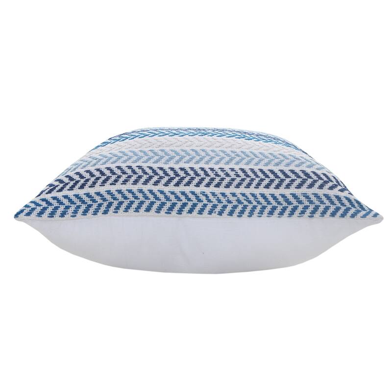 Handwoven Striped Chevron Square Throw Pillow Cover - 18" - Blue and Beige