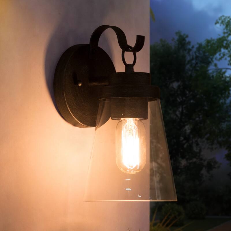 Bern Farmhouse 1-Light Glass Outdoor Wall Sconce Rustic Patio Lantern