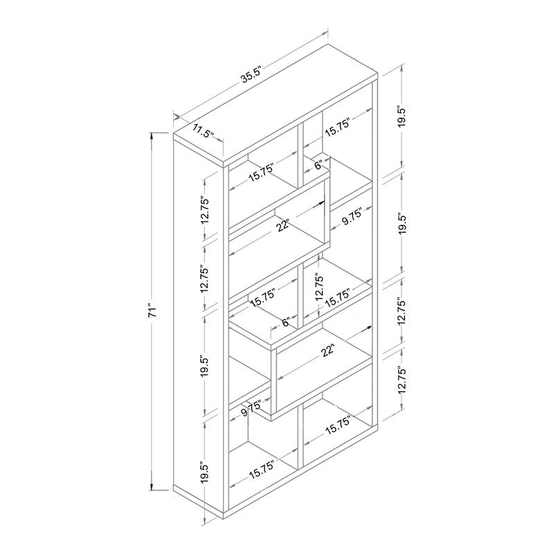 DH BASIC Modern Geometric 8-Shelf Open-Back Bookcase by Denhour