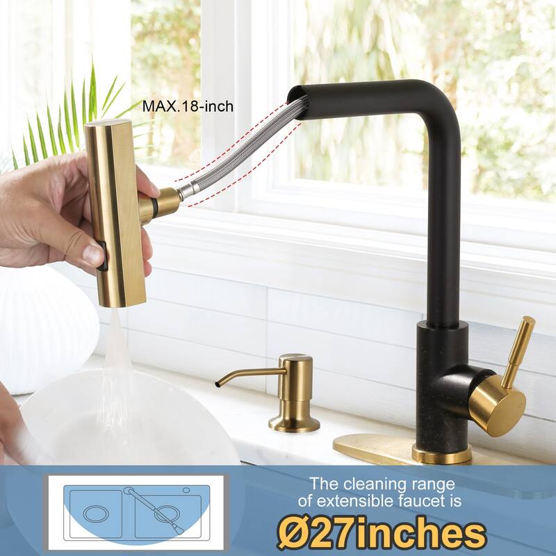 WOWOW Single Handle Waterfall Pull Down Sprayer Kitchen Faucet