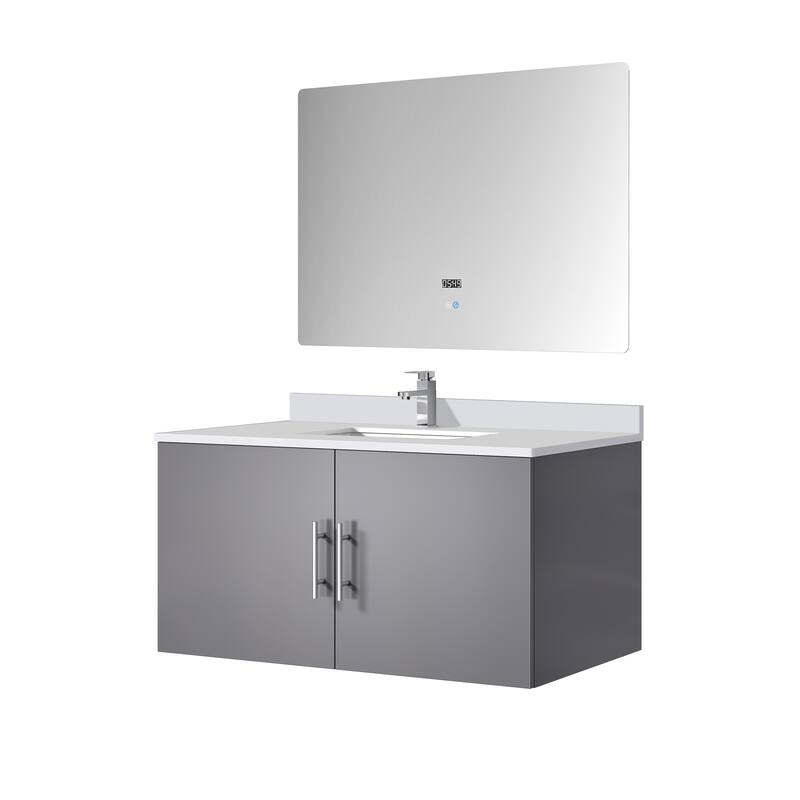 36" Bathroom Vanity with Marble Top, Stainless Steel Faucet, 36x32 Mirror Included, Scratch & Stain Resistant Surface