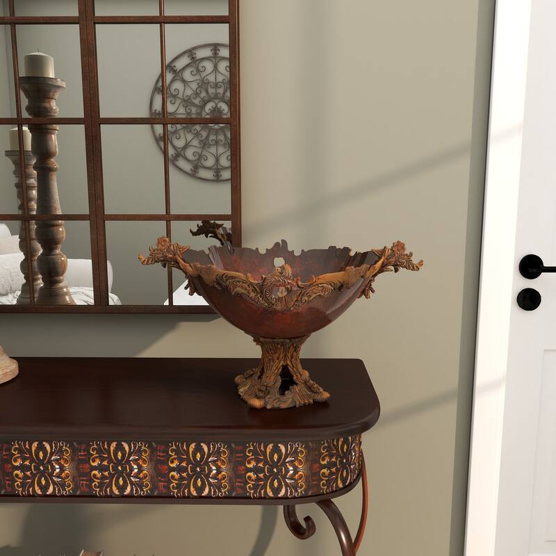 Gold Polystone Intricately Carved Arabesque Leaf Decorative Decorative Bowl