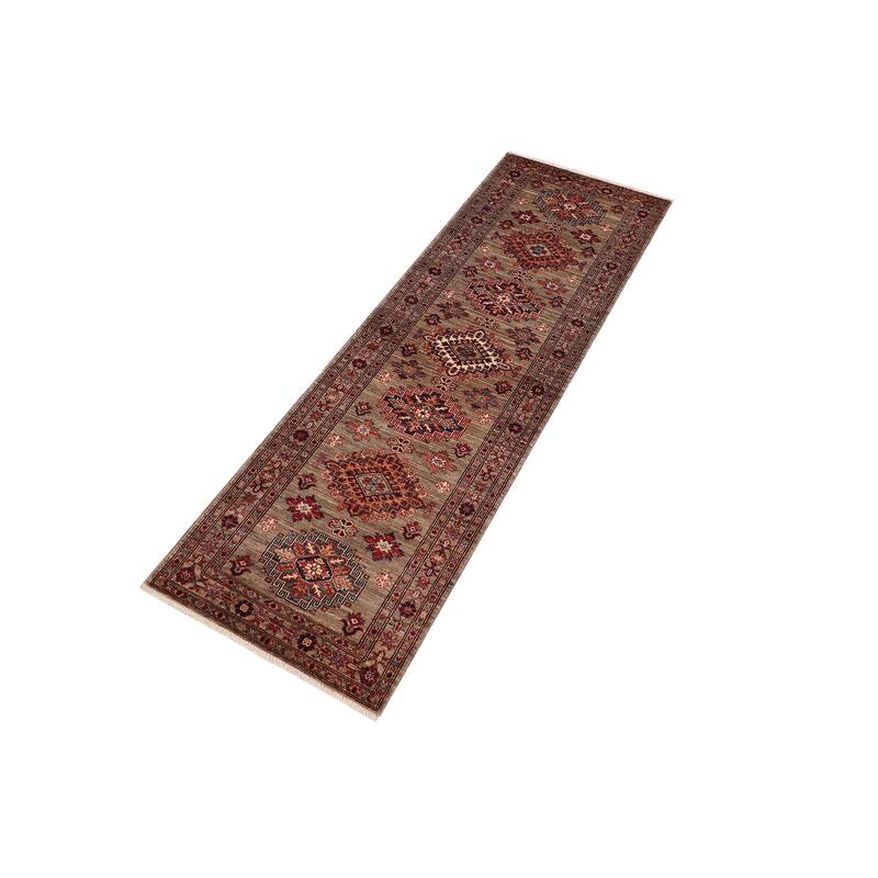 Caucasian Super Kazak Orion Gray Hand Knotted Wool Runner - 2'6'' x 9'6''