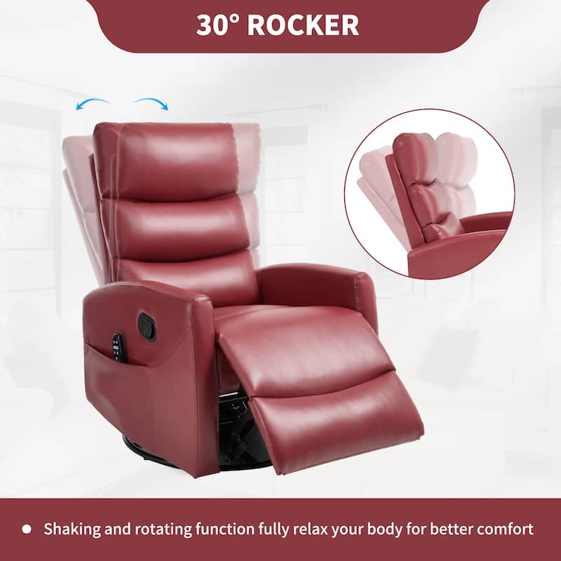 360° Swivel Rocking Recliner with Heat & Massage in Faux Leather