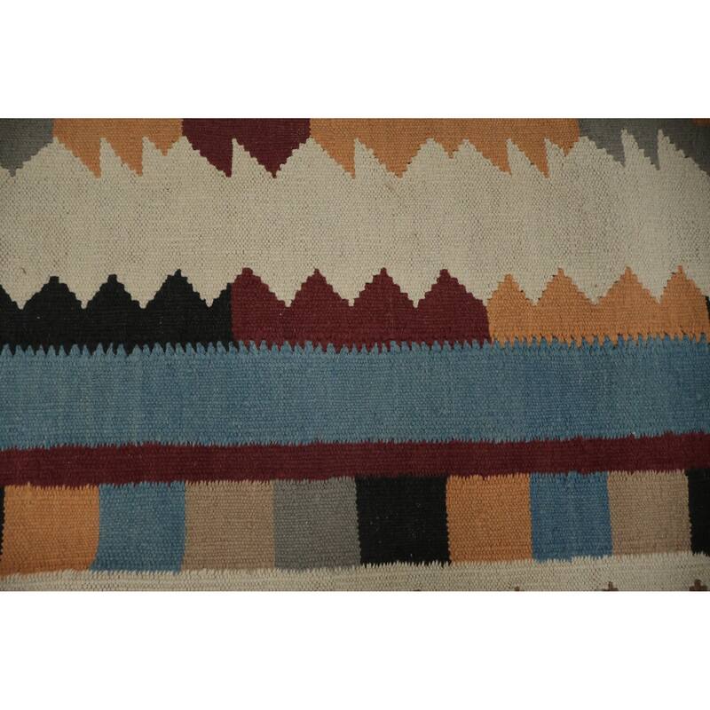 Hand Woven Oriental 100% Wool Carpet Southwestern Tribal Beige & Ivories Kilim Area Rug - 11' 10'' X 5' 2''