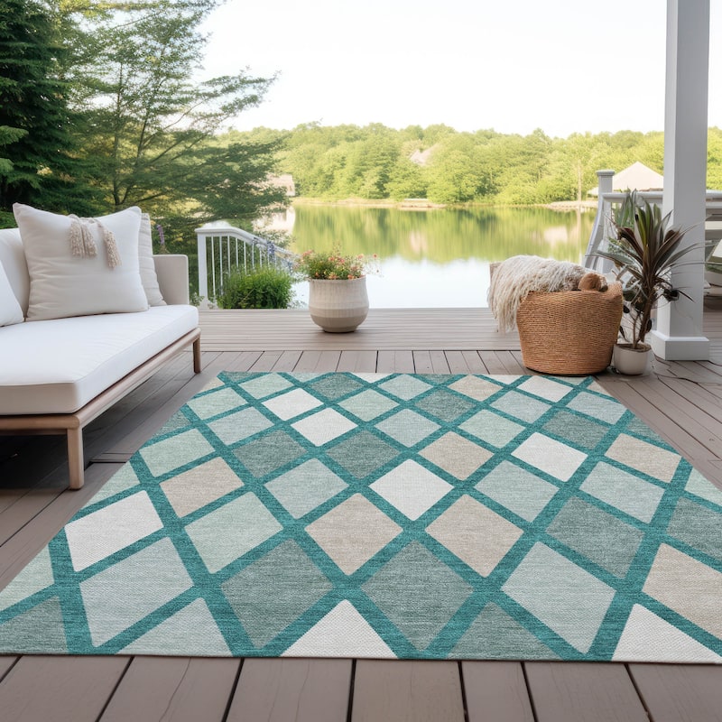 Machine Washable Indoor/ Outdoor Chantille Prism Diamond Rug - Teal - 10' x 14'