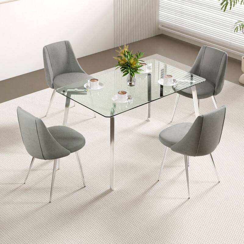 Modern/Simple Velvet Fabric Dining Chairs with Chrome Metal Legs Set of 4