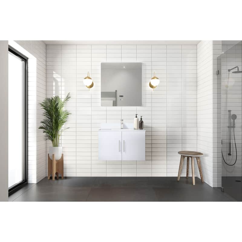 30" Marble Top Bathroom Vanity with Soft-Close Doors, 30" x 32" Mirror & Monte Chrome Faucet - Compact Design