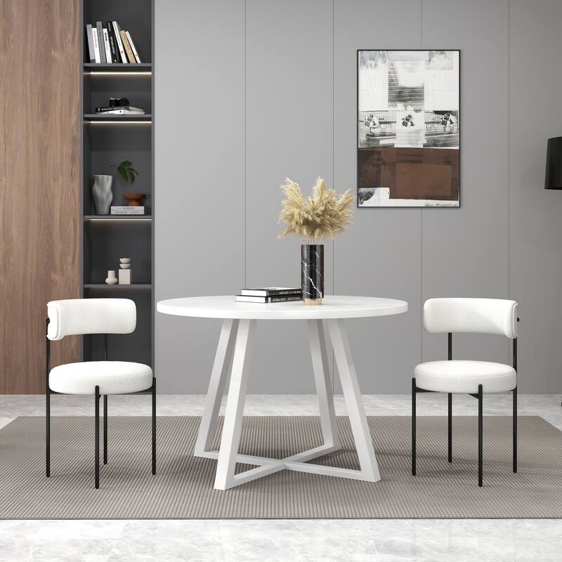 Modern Trestle Table & Chairs Set Breakfast Nook with Dining Table and Fabric Chairs for Small Space