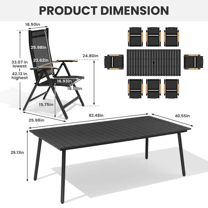 7/9-Piece Outdoor Patio Dining Set Aluminum Rectangular Dining Table and Folding Chairs