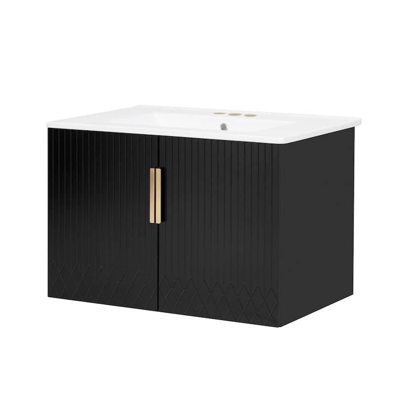 30" Bathroom Vanity with Ceramic Sink, with 3 Holes Single Ceramic Sink, Bathroom Vanity Cabinet with 2 Soft Closing Doors