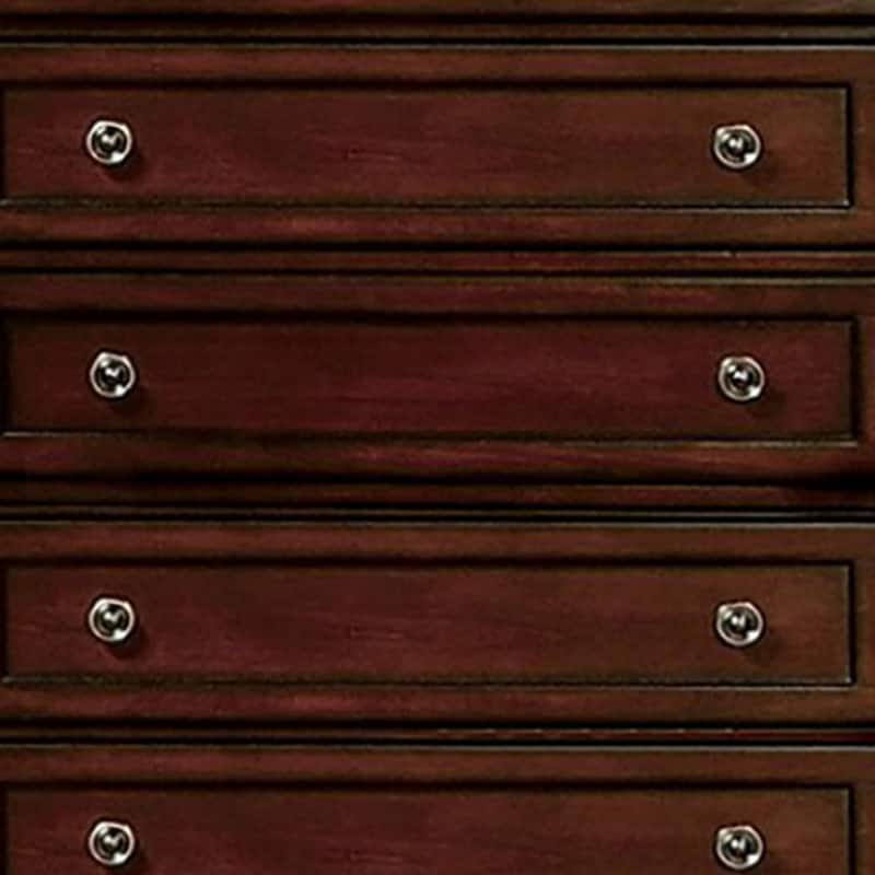 Transitional Style 5 Drawer Wooden Chest, Dark Cherry Brown