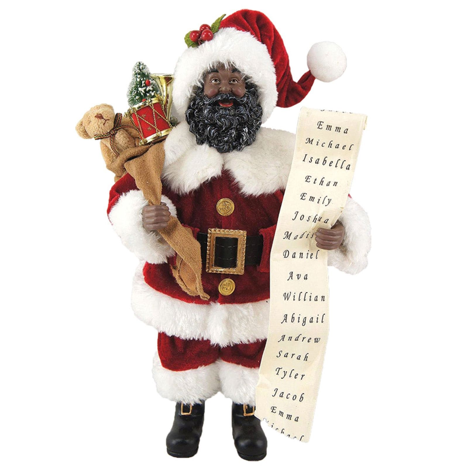 12" African American Santa Claus with List Christmas Figurine