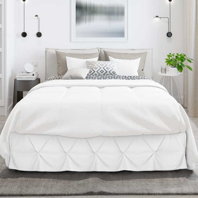 Nestl Pinch Pleat Bed Skirt - Soft Premium Microfiber Ruffle Bed Skirt - 14" Tailored Pintuck Wrap Around Dust Ruffle - Full - White