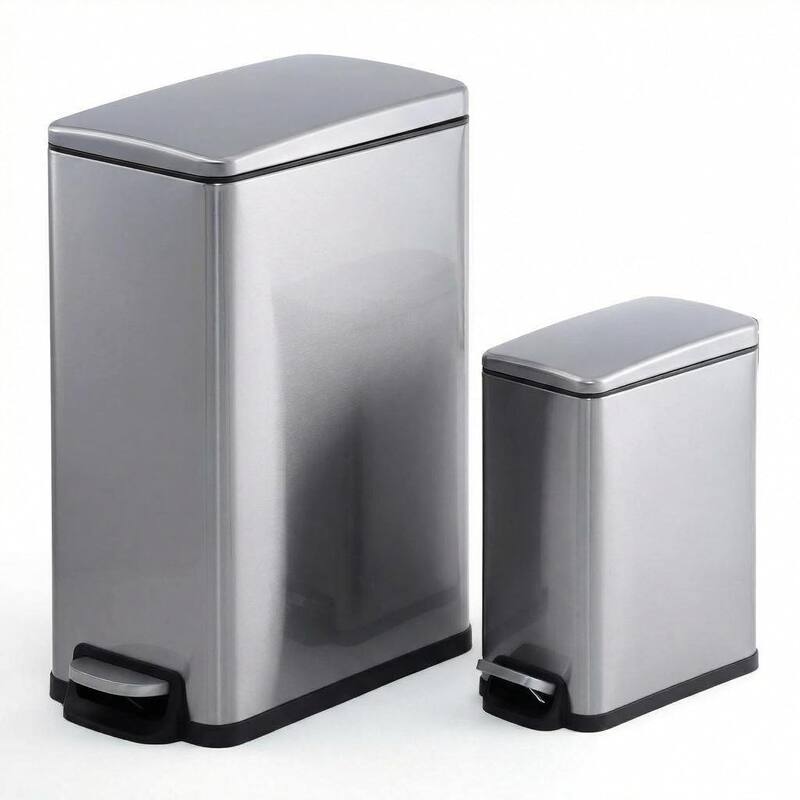12-Gallon and 2.6-Gallon Stainless Steel Trash Can Combo Set Silver - Silver