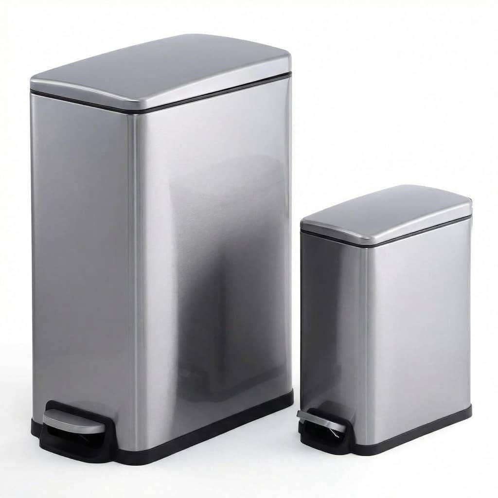 12-Gallon and 2.6-Gallon Stainless Steel Trash Can Combo Set Silver