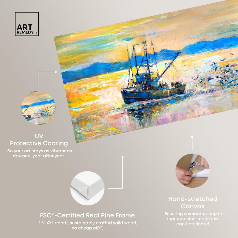 Fresh Catch Boat Panoramic Canvas by Art Remedy, Gallery Wrapped