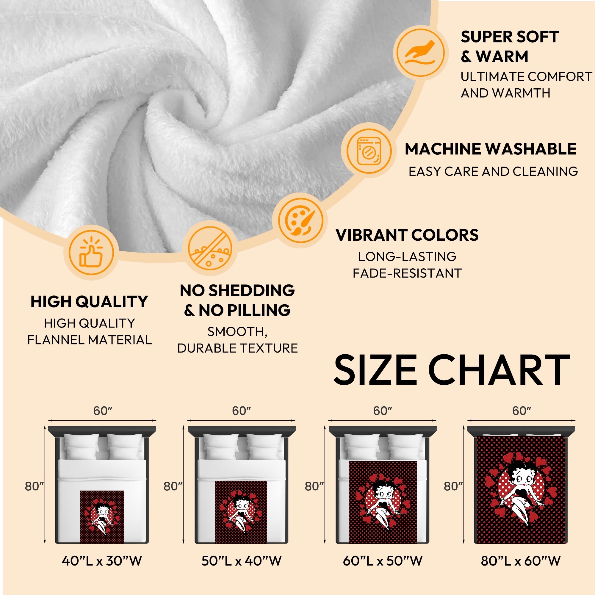 Betty Boop Super Soft Fleece Plush Throw Blanket for Couch - Picture 63 of 374