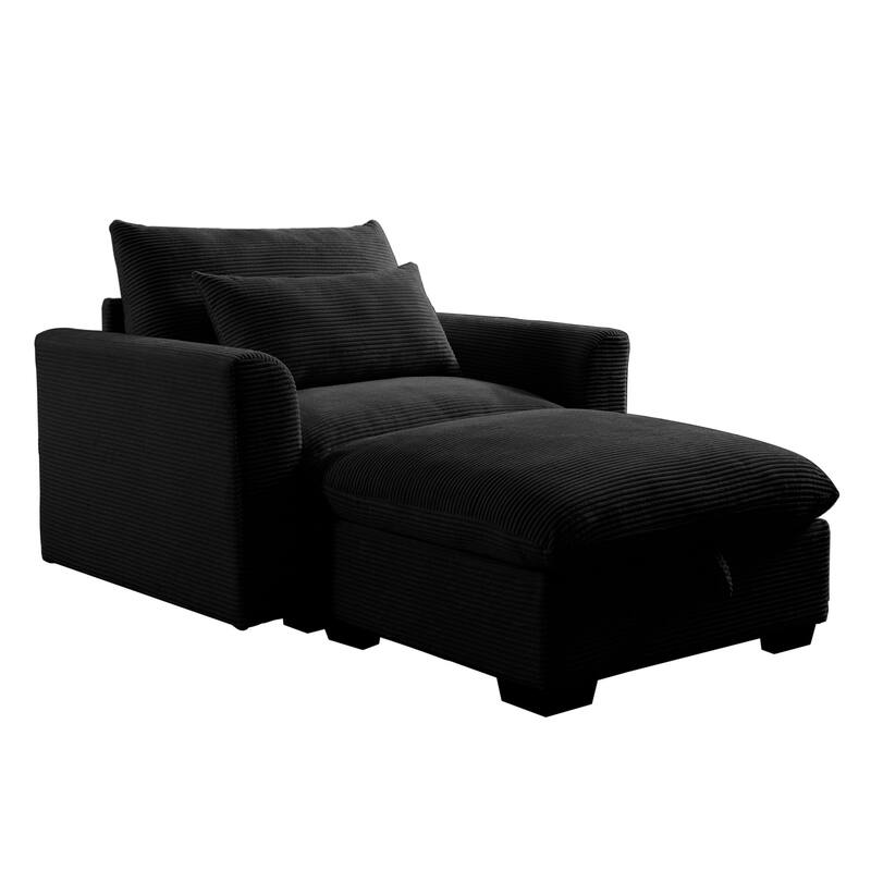 Modern Living Room Chair, Upholstered Fabric Accent Armchair, Corduroy Single Sofa Chair with Ottoman for Office/Bedroom