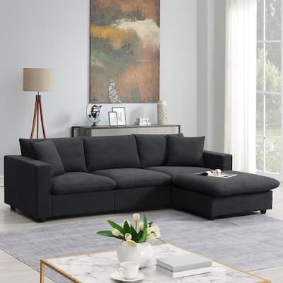 100x65x34" L-shaped Sectional Sofa Set in Dawn Grey Polyester with Convertible Ottoman and 2 Pillows