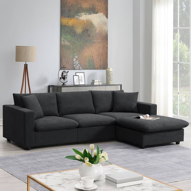 L-shaped Sectional Couch, Convertible Ottoman Modular Sectional Sofa - Grey