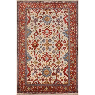 Ivory Oushak Oriental Accent Rug Hand-Knotted Wool Carpet - 4'0" X 5'10"