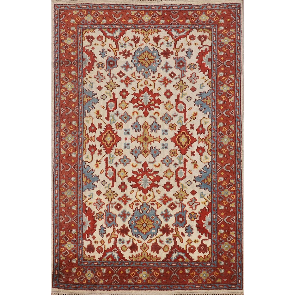 Ivory Oushak Oriental Accent Rug Hand-Knotted Wool Carpet - 4'0" X 5'10"