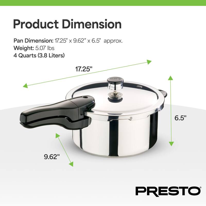 Presto 01362 6 Quart Stainless Steel Pressure Cooker, Tri Clad Base, Silver